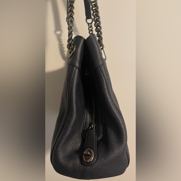 Coach Edie Dark Navy Blue Leather Turnlock Shoulder Bag - Picture 5 of 8